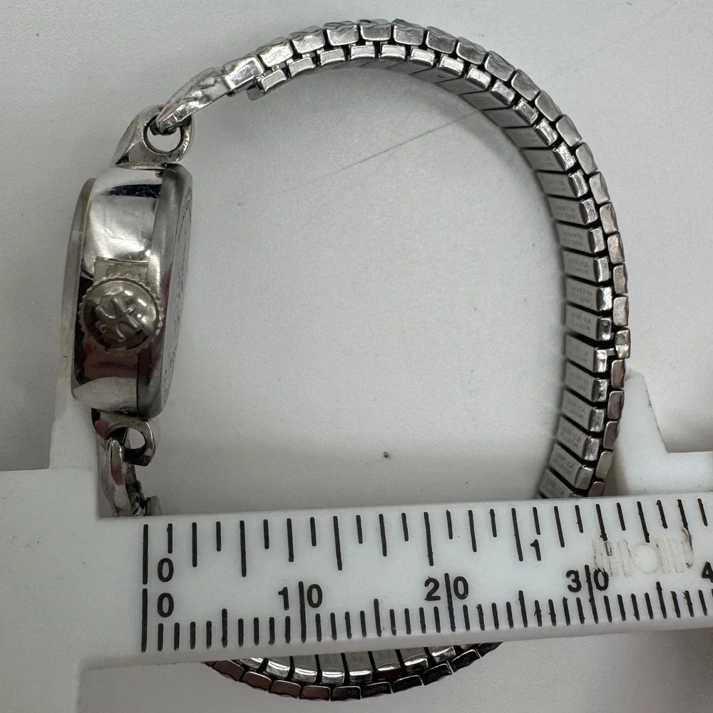 Hamilton Vintage Womens Cocktail Watch 10K RGP Bezel Silver Tone Oval Working